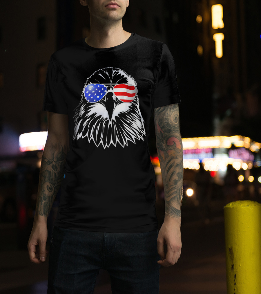 American Flag Eagle With USA Sunglasses T-Shirt