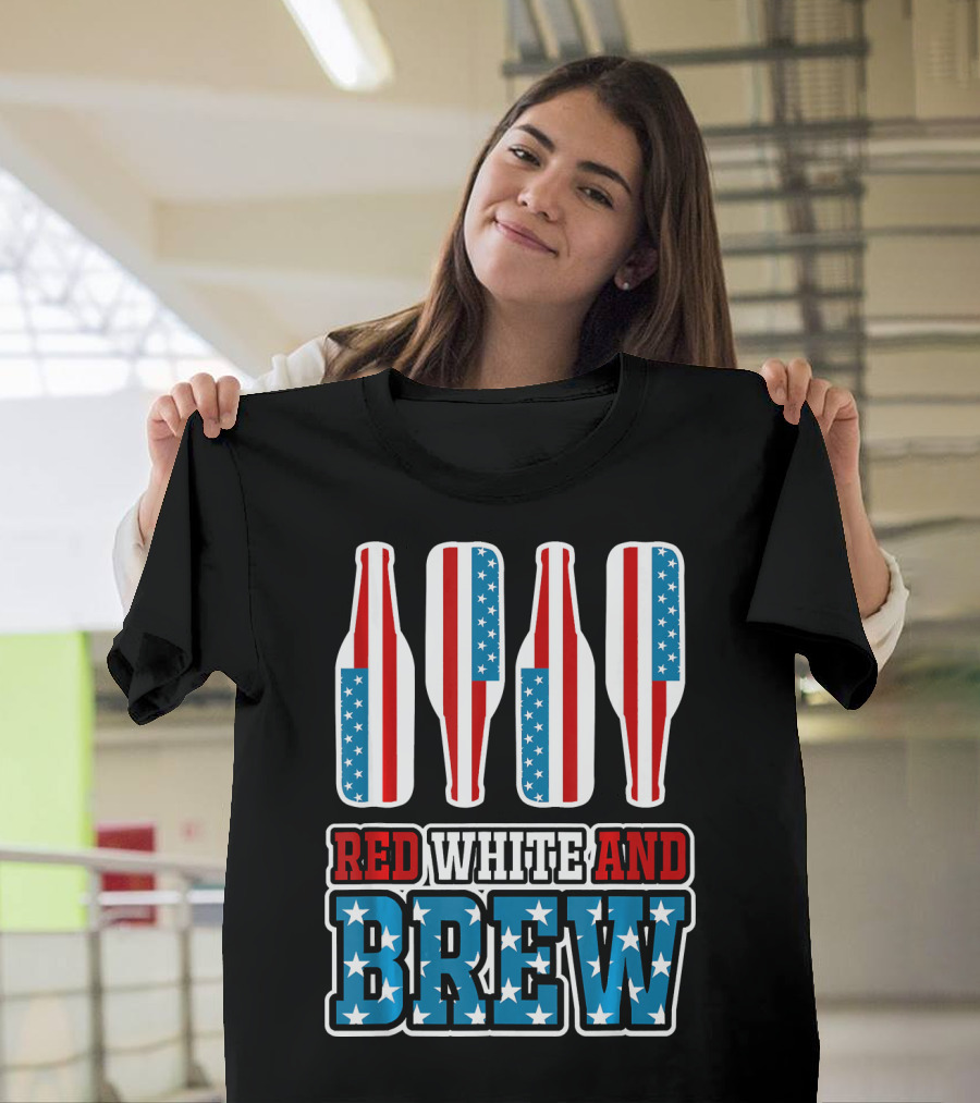 Red White And Brew American Flag Beer Bottles T-Shirt