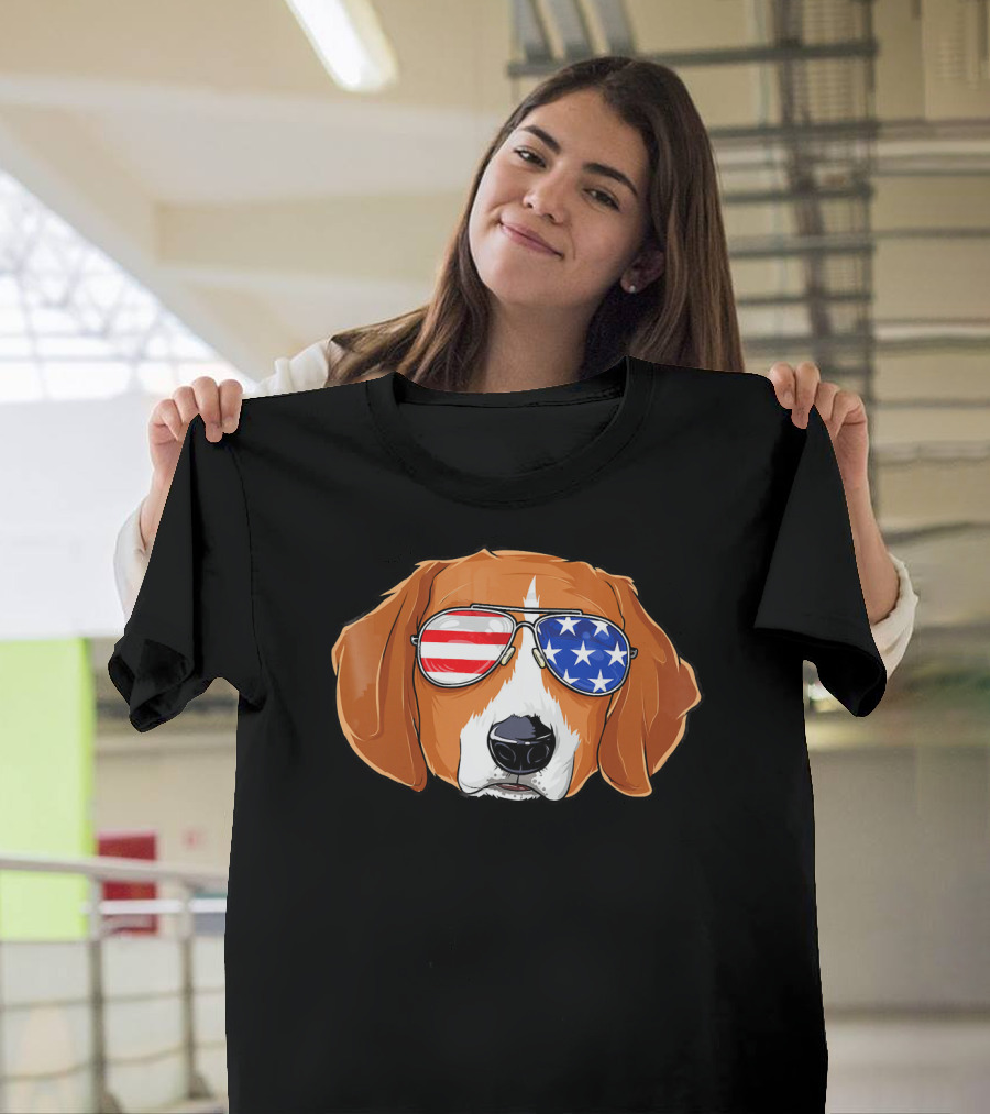 Beagle Wearing American Flag Sunglasses with Patriotic T-Shirt