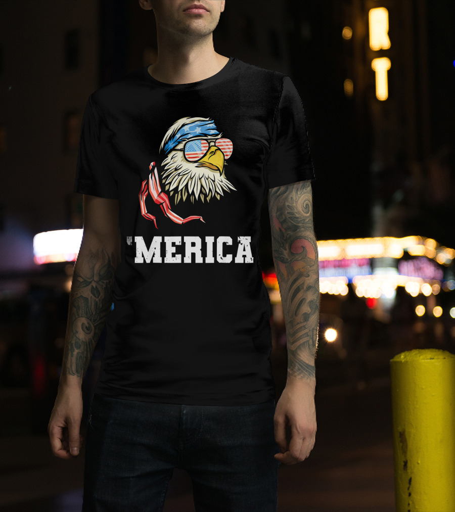 'Merica Patriotic Eagle American Flag Bandana And Sunglasses T-Shirt