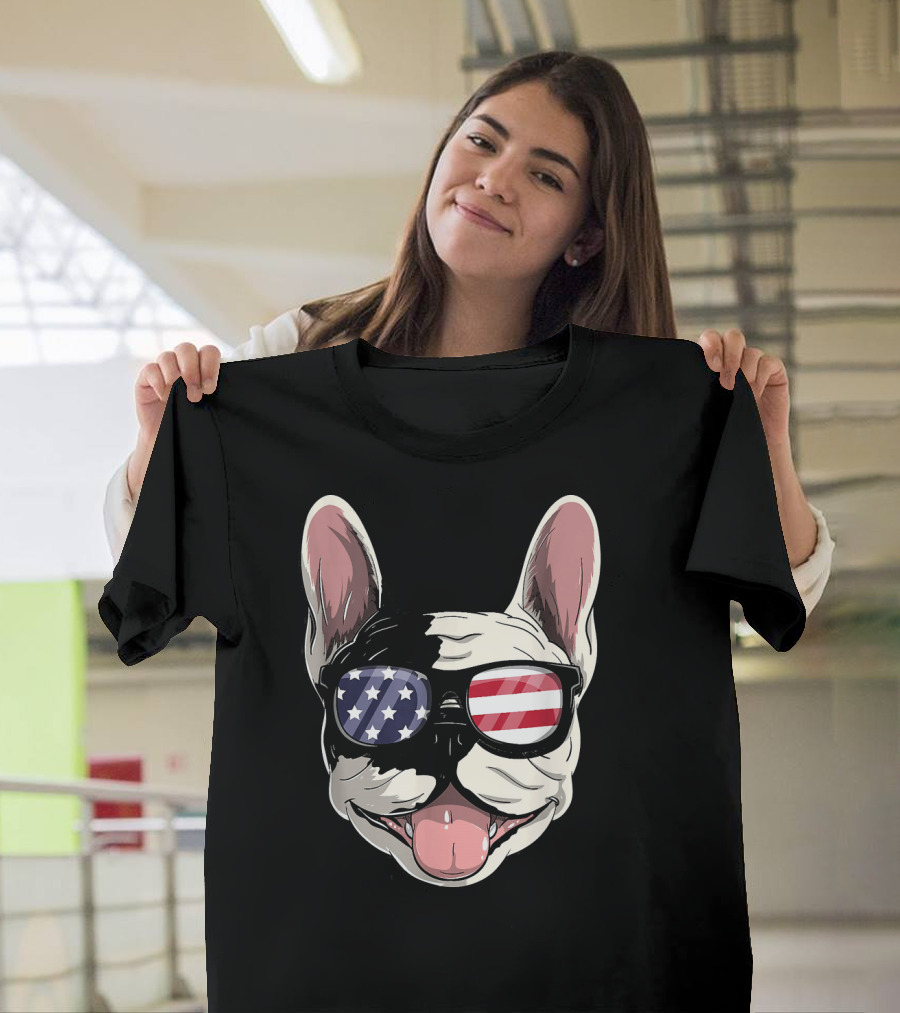 French Bulldog USA 4th of July American Flag Glasses T-Shirt