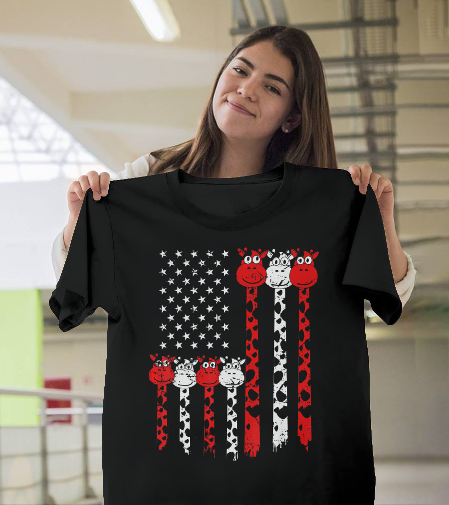American Flag Giraffe 4th of July Cute USA T-Shirt