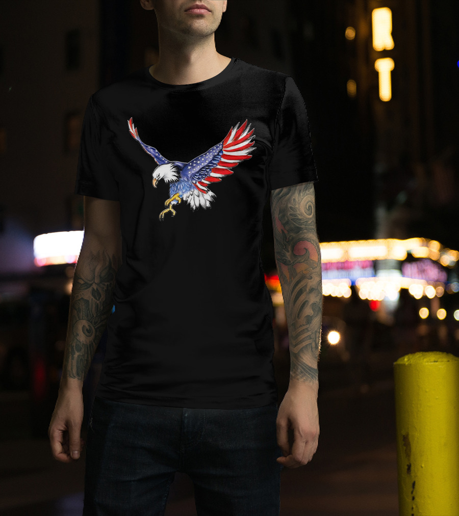 USA Flag Bald Eagle American Flag Wings T-Shirt