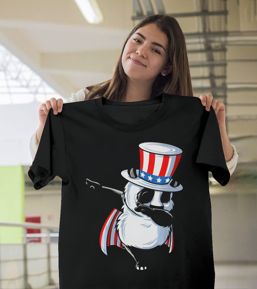 Uncle Sam Panda Dab Dance in Patriotic Hat and Cape T-Shirt
