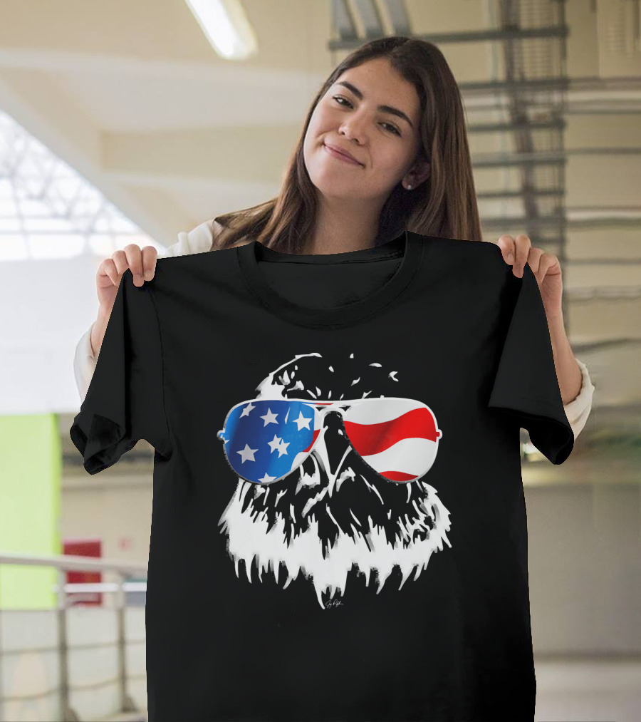 4th Of July Independence Day Eagle with American Flag Sunglasses T-Shirt