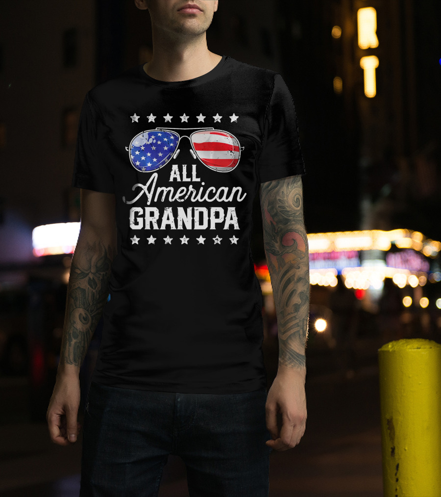 All American Grandpa Stars And Stripes Sunglasses Patriotic T-Shirt