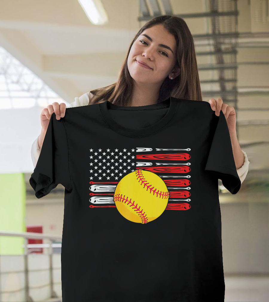 Vintage Softball American Flag T-Shirt