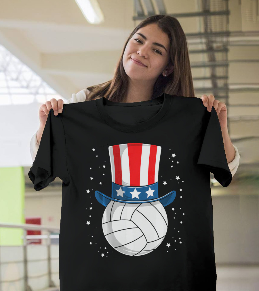 Volleyball Uncle Sam Hat American Flag Stars T-Shirt