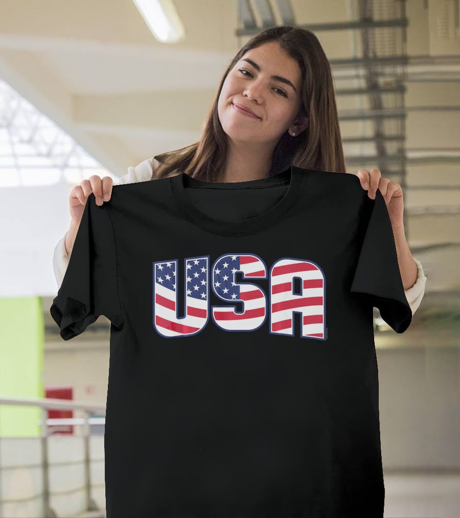 USA Flag Stars And Stripes Lettering T-Shirt