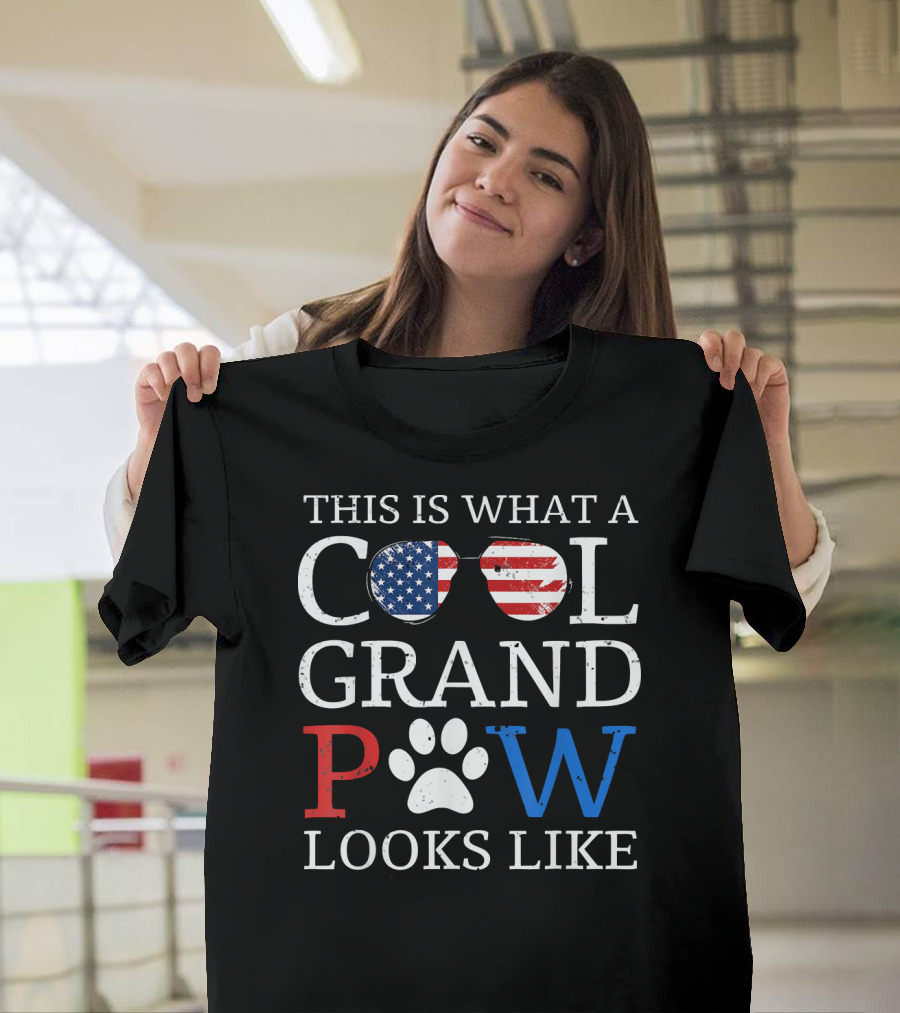 This Is What A Cool Grand Paw Looks Like American Flag Glasses Paw Prints T-Shirt