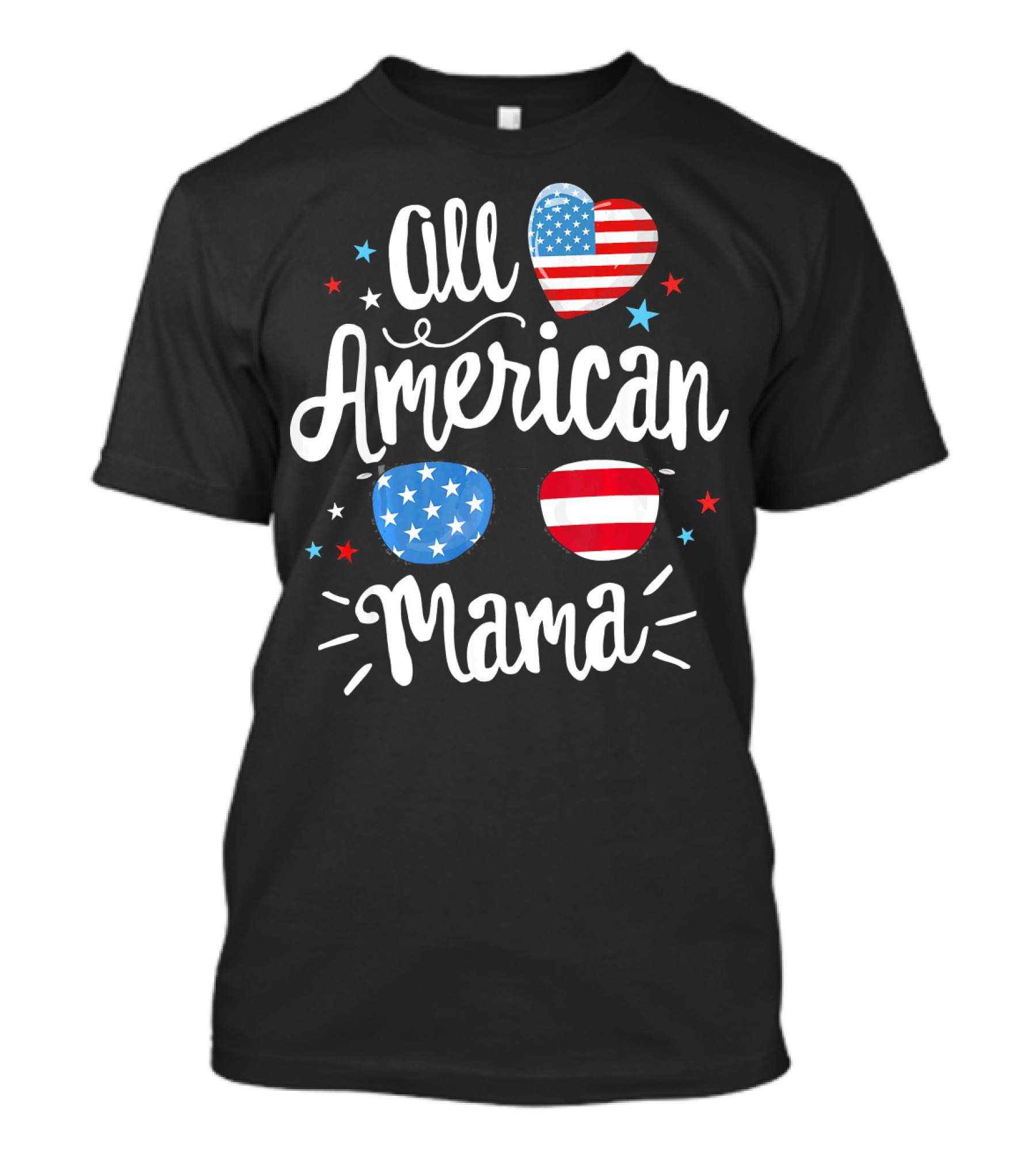 All American Mama Heart And Sunglasses With Flag Elements T-Shirt
