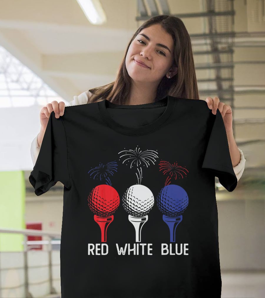 Golf Red White Blue US Flag Patriotic Fireworks T-Shirt
