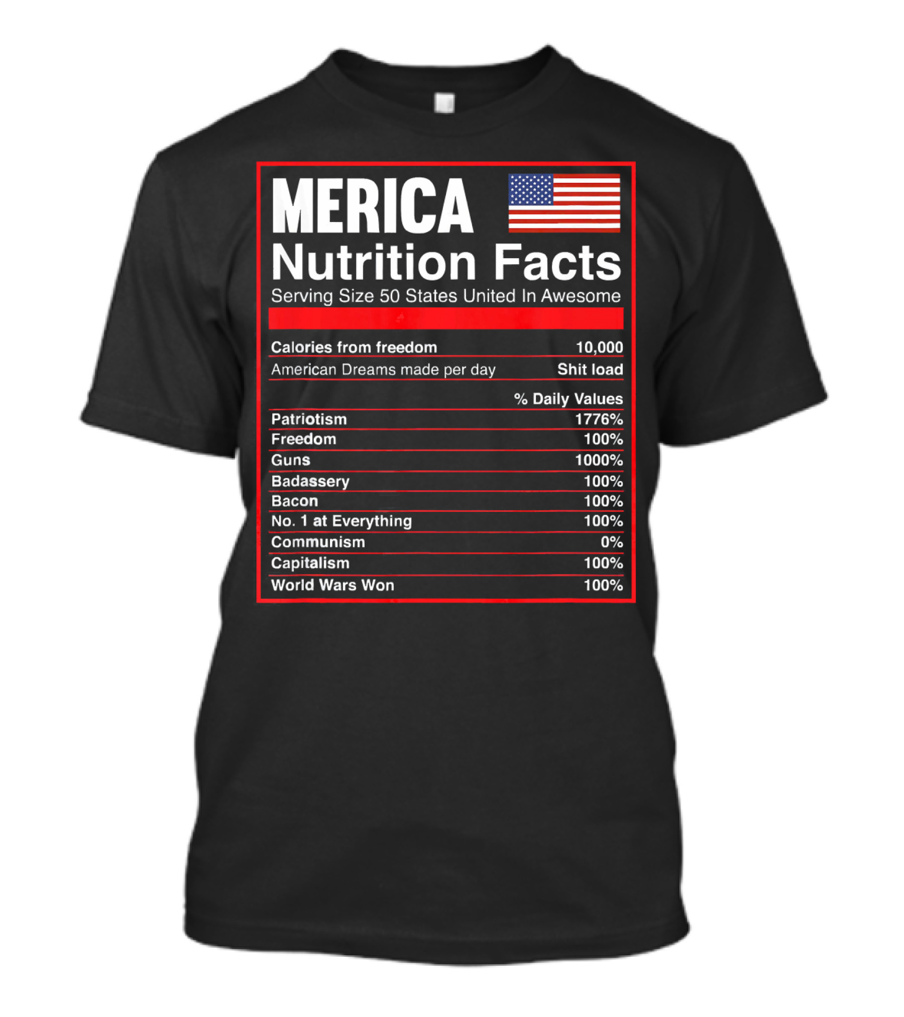 Merica Nutrition Facts American Flag Serving Size 50 States United In Awesome T-Shirt