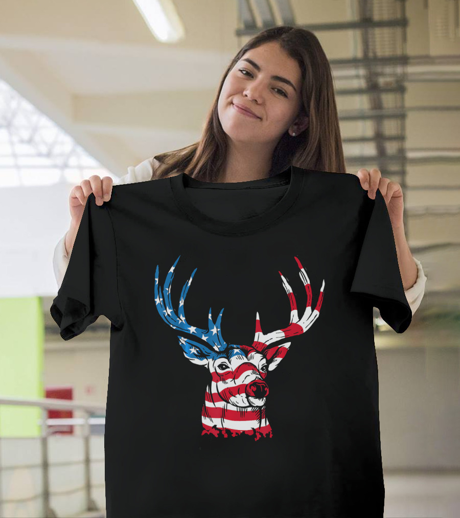 American Flag Deer Patriotic 4th of July T-Shirt