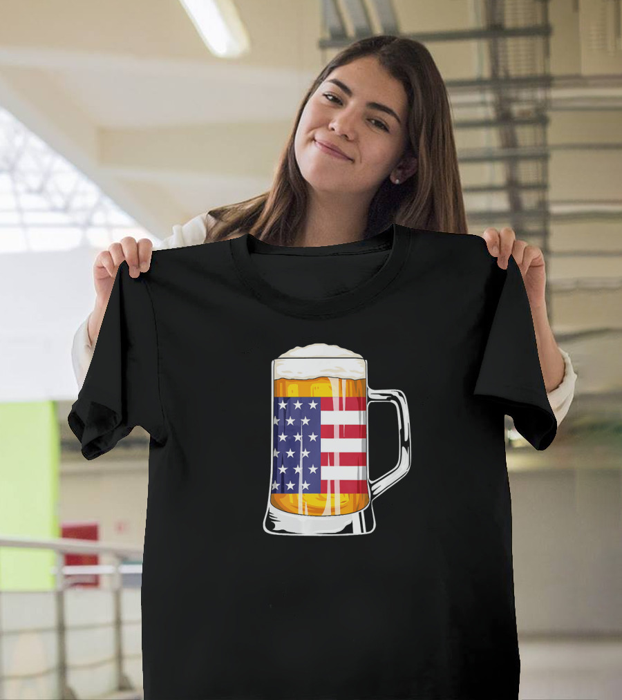 American Flag Beer Mug 4th of July Patriotic T-Shirt