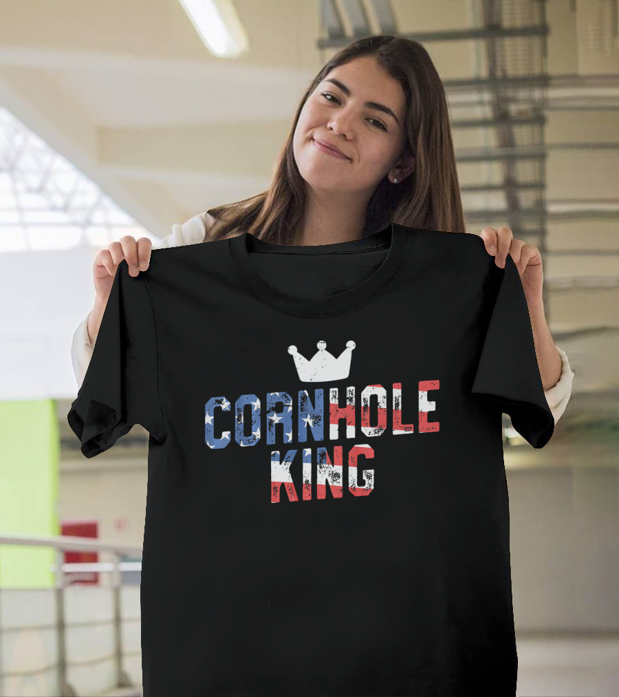 Cornhole King Patriotic American Theme with Crown T-Shirt