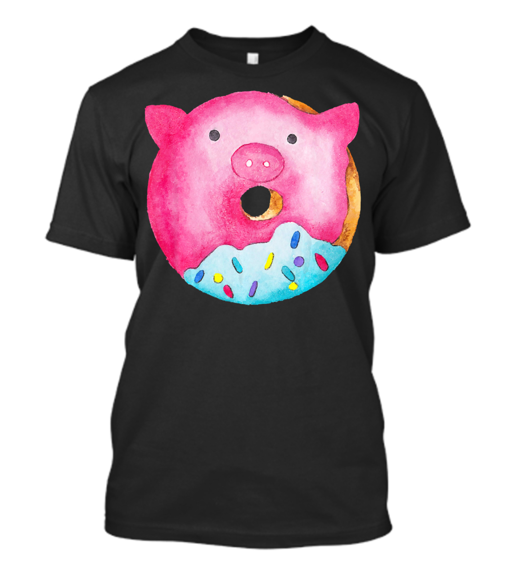 Donut Pig Watercolor Pink Frosting Sprinkles T-Shirt