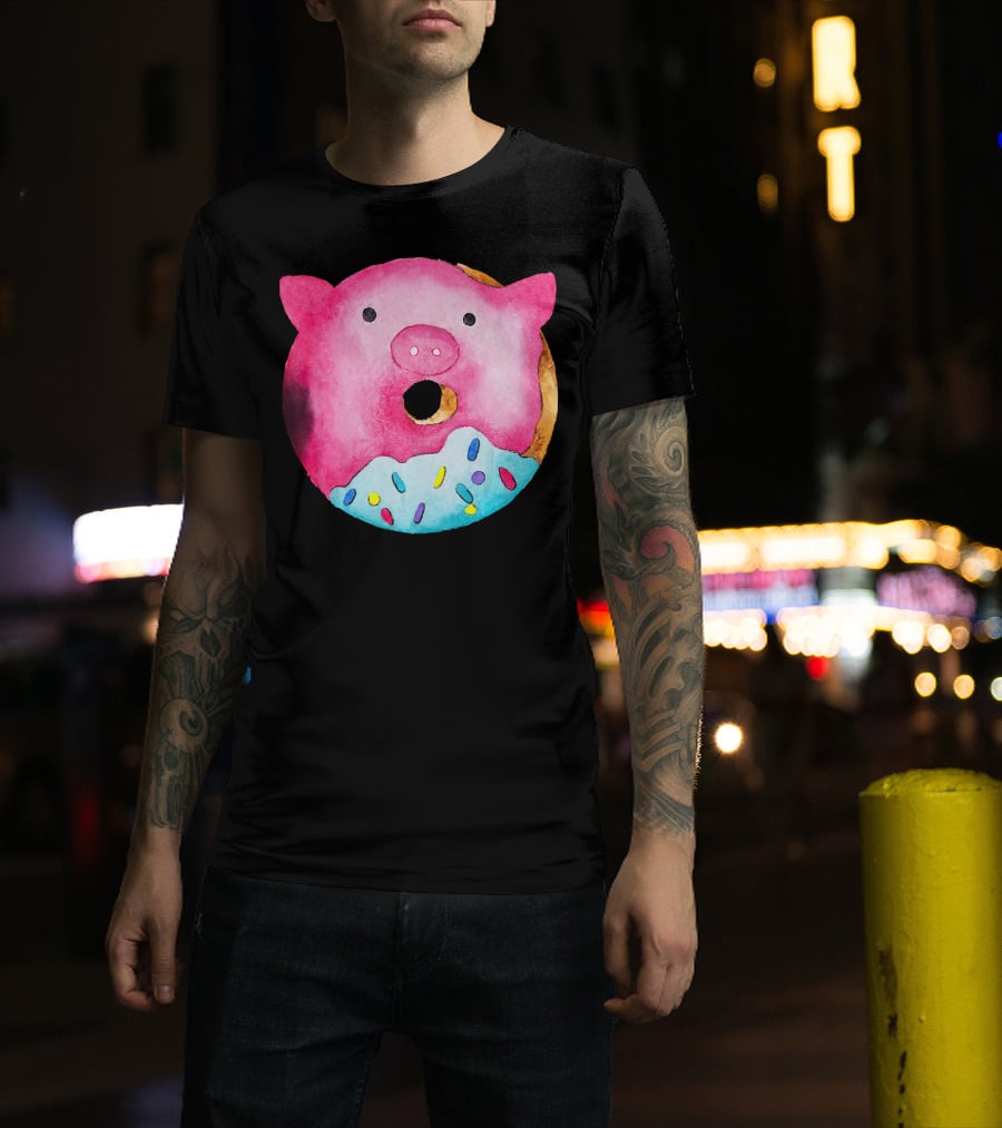 Donut Pig Watercolor Pink Frosting Sprinkles T-Shirt