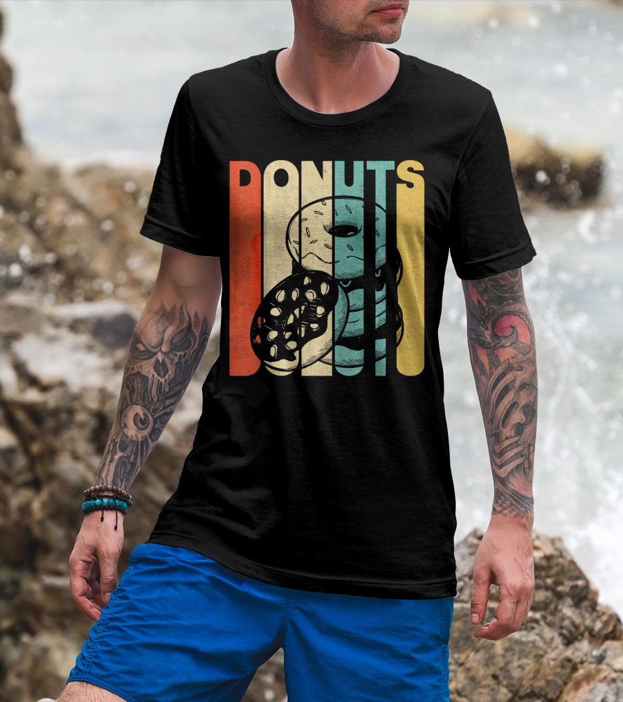 Vintage Retro Donuts Striped T-Shirt