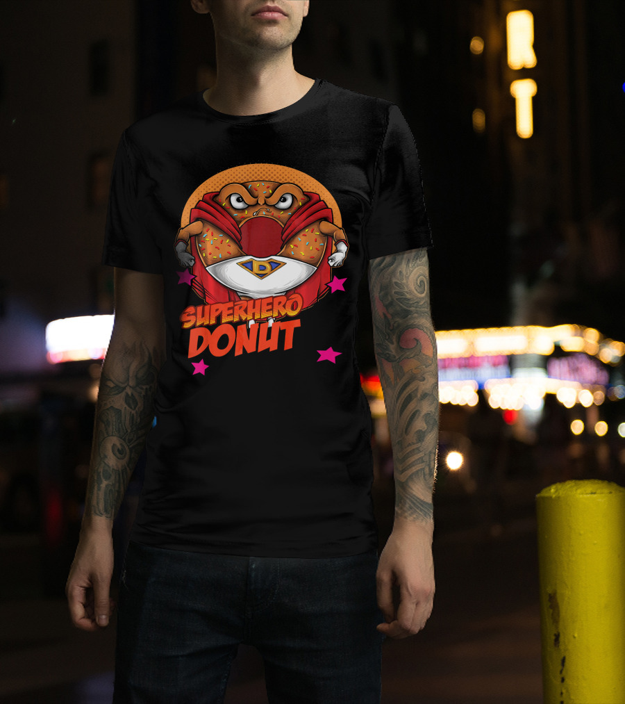 Superhero Donut I Love Donuts SuperDonut Comic Style Fun T-Shirt