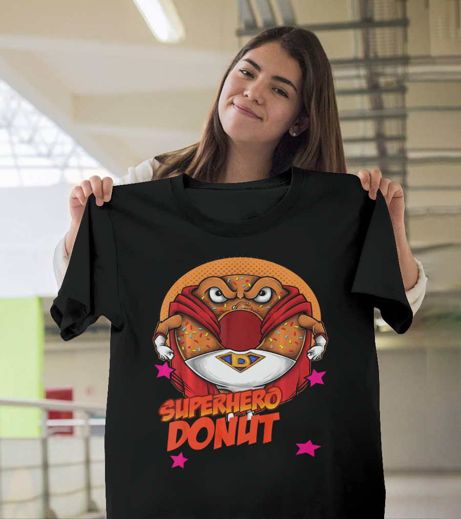 Superhero Donut I Love Donuts SuperDonut Comic Style Fun T-Shirt