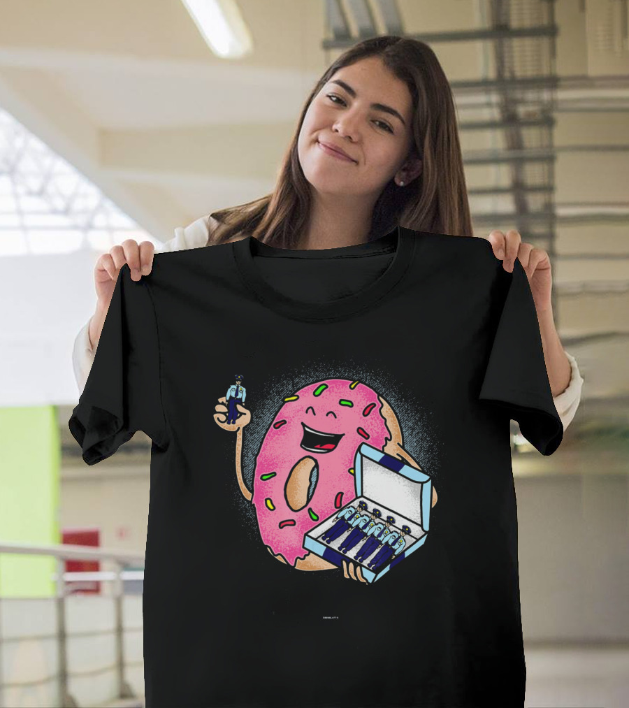 Funny Donut Holding Mini Cops with Sprinkles T-Shirt