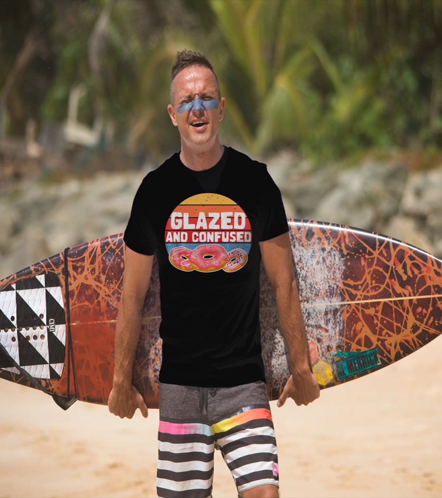 Glazed And Confused Funny Donut Retro Sunset Circle T-Shirt