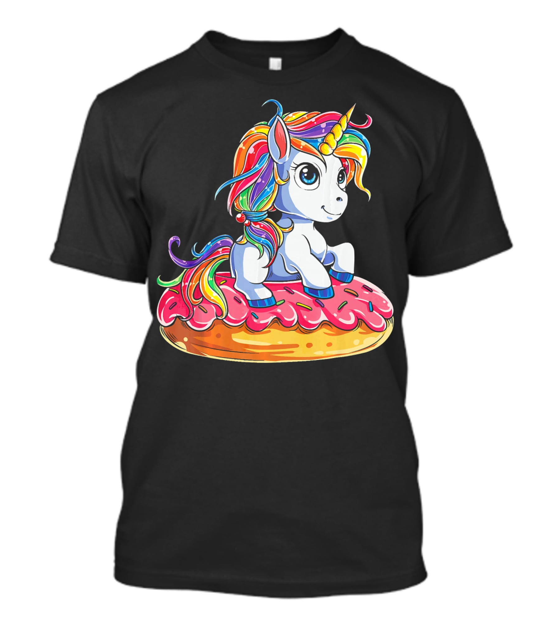 Rainbow Unicorn Sitting On Donut Girls Kids T-Shirt