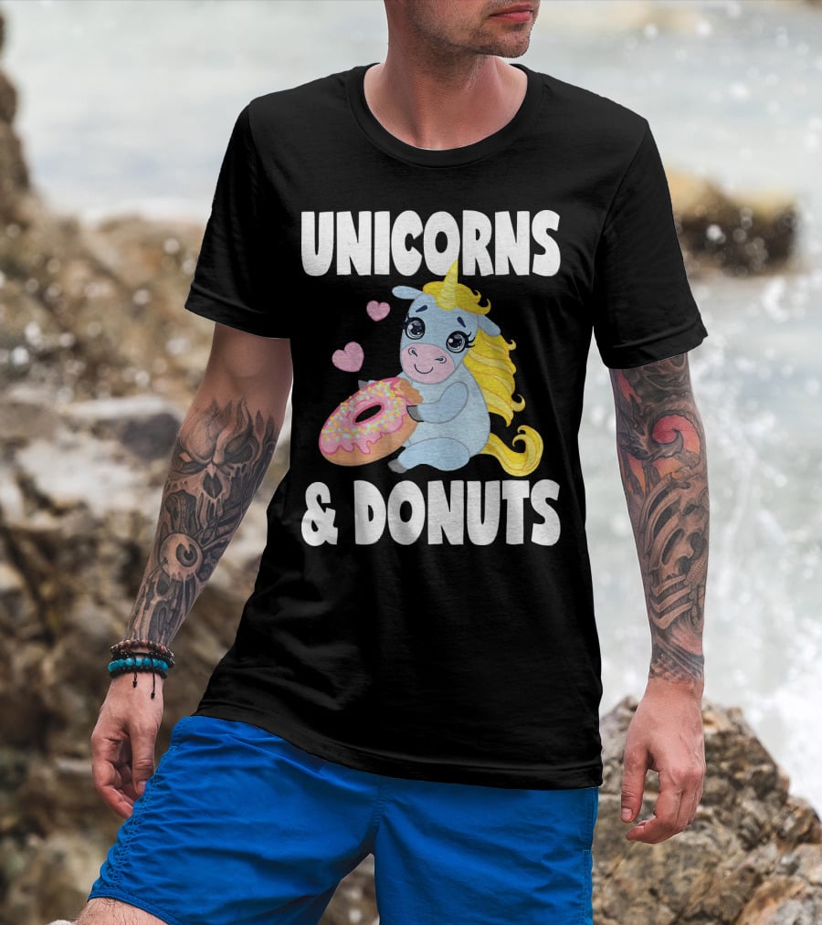 Unicorns And Donuts Cute Vintage Donuts Hearts T-Shirt