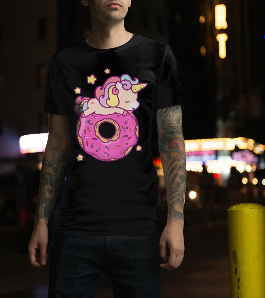 Cute Unicorn Donut Girls Kids Donut Day Sleepy Starry Sprinkle Delight T-Shirt