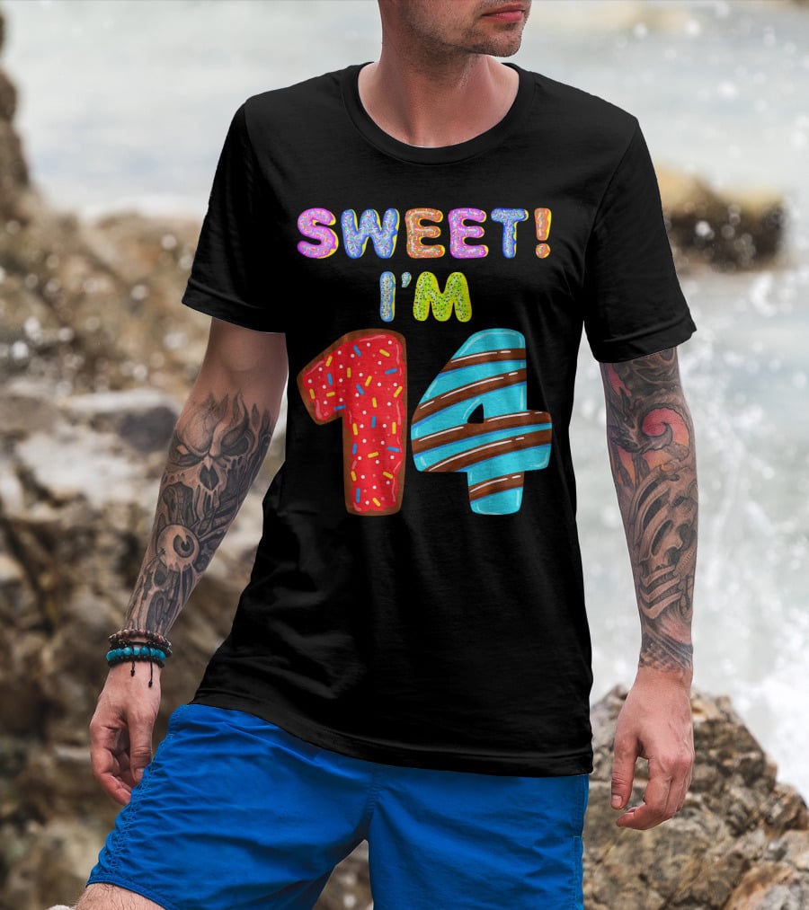 Sweet I'm 14 Birthday Donut Sprinkles Fun T-Shirt