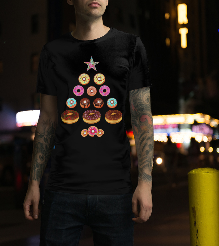 Christmas Donut Tree Star Pyramid T-Shirt