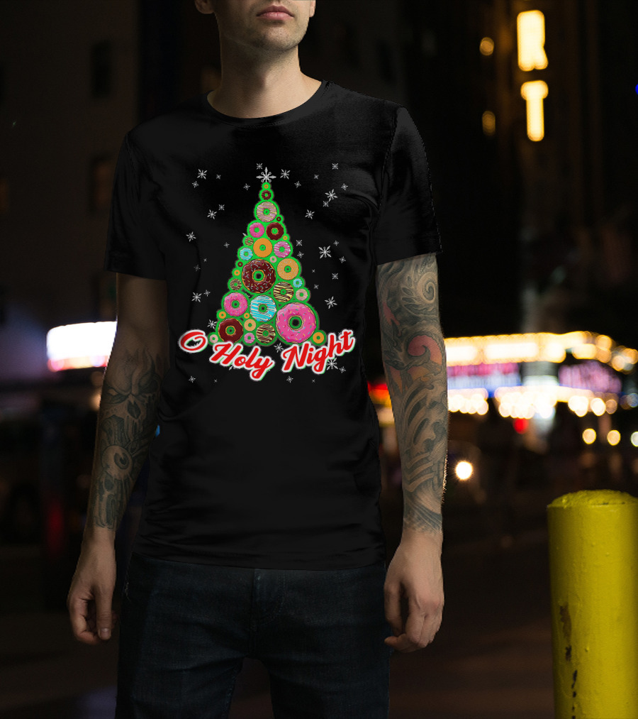 O Holy Night Donut Christmas Tree With Snowflakes T-Shirt