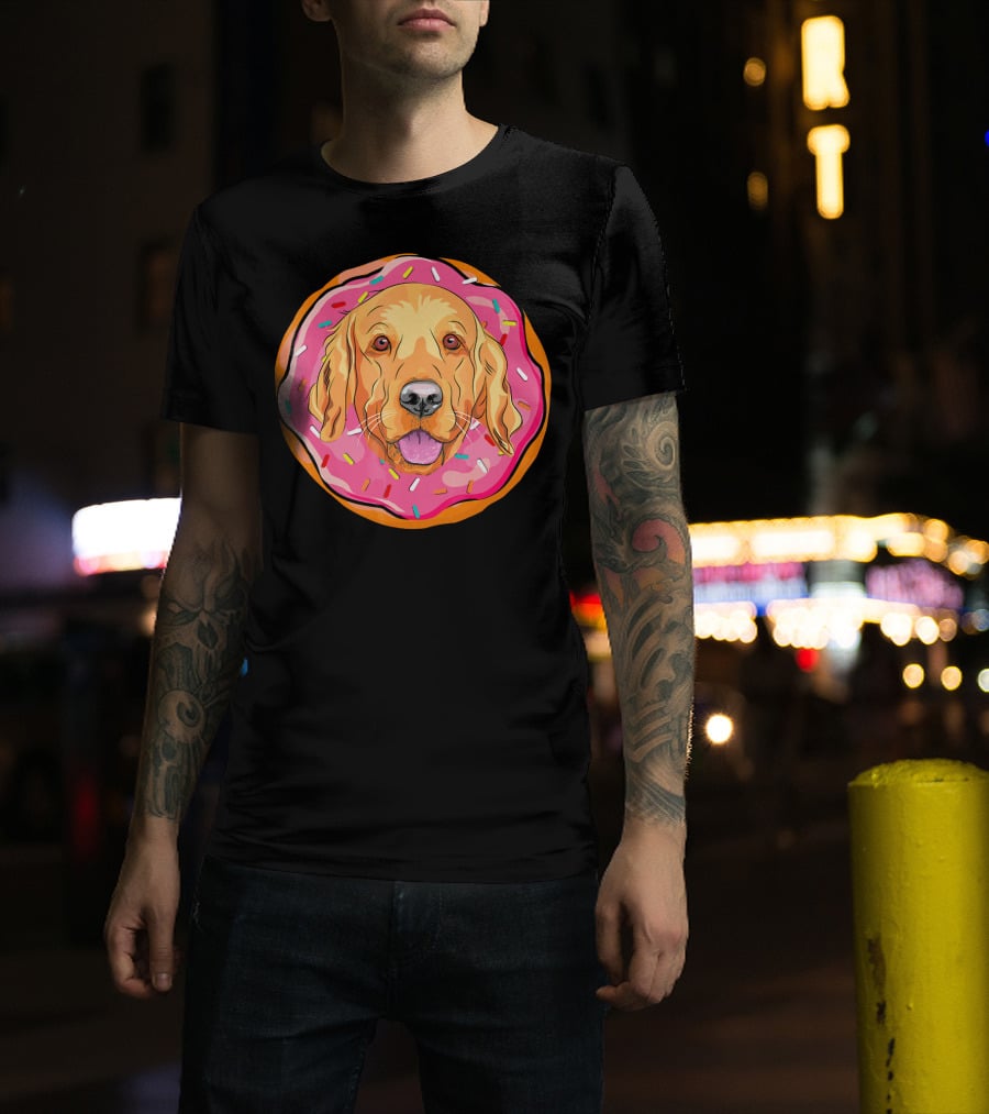 Funny Golden Retriever Donut Dog Face T-Shirt