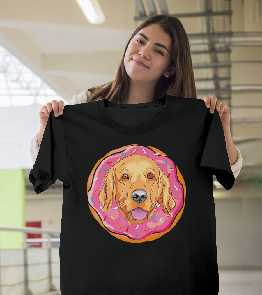 Funny Golden Retriever Donut Dog Face T-Shirt