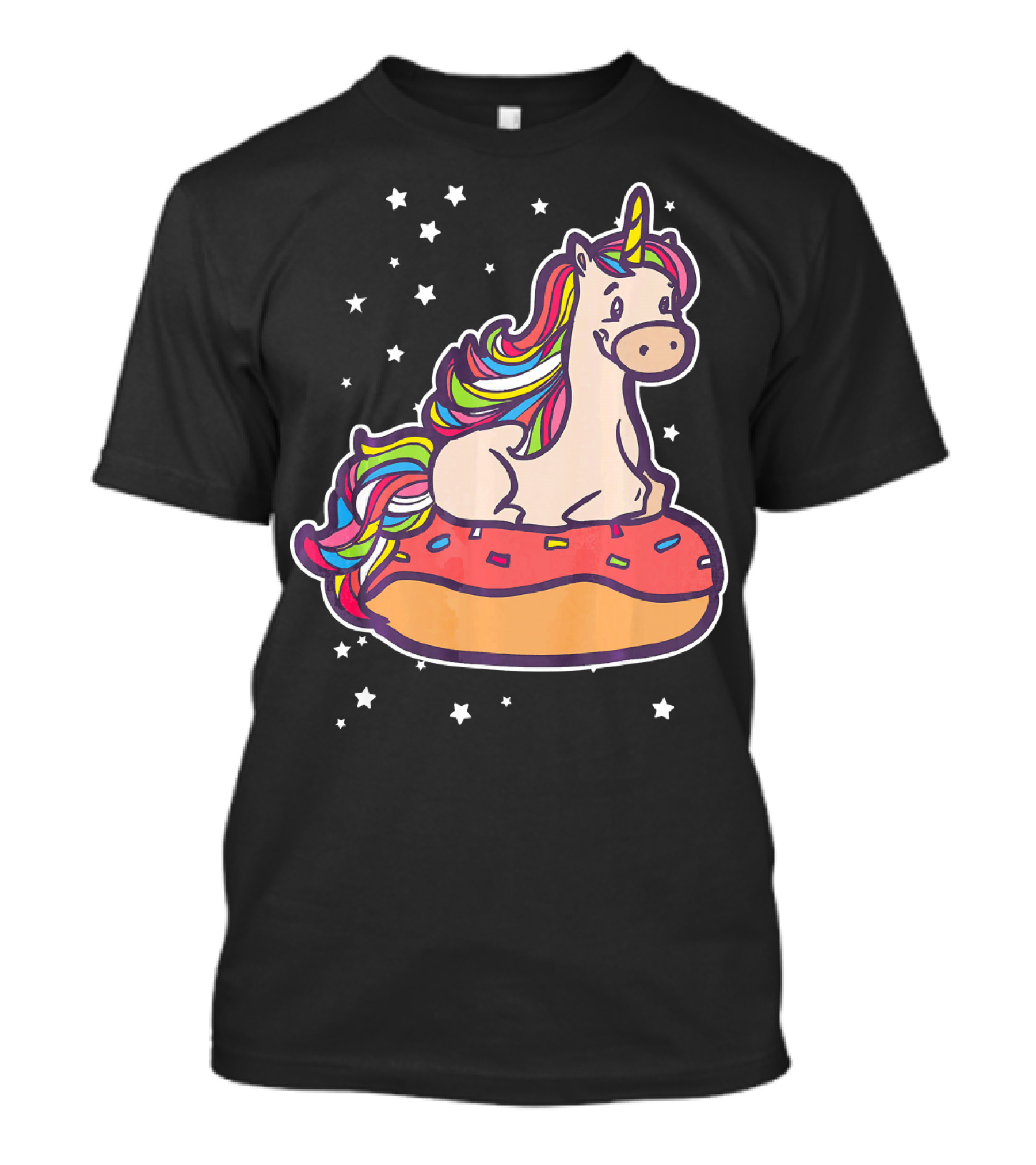 Rainbown Pastel Colors Unicorn Donut Fun With Stars T-Shirt