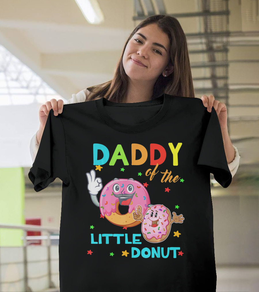 Daddy Of The Little Donut Birthday Celebration With Colorful Cartoon Donuts T-Shirt