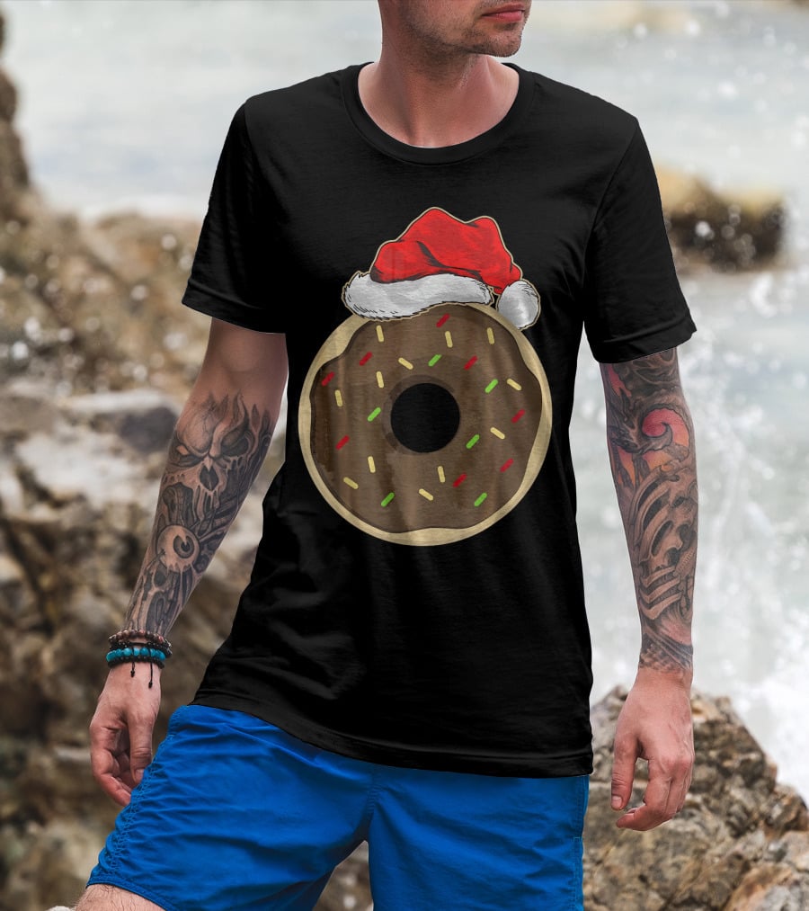 Santa Hat Donut Lover Christmas Treat T-Shirt
