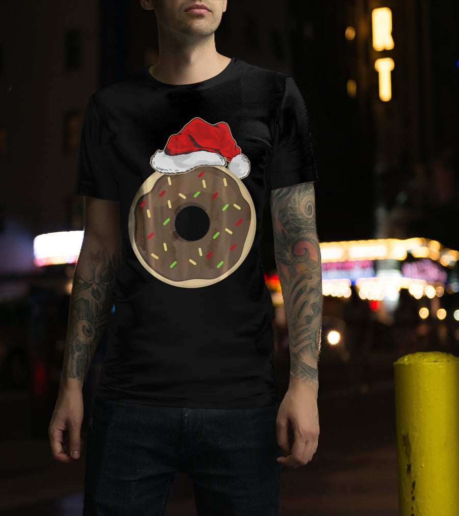 Santa Hat Donut Lover Christmas Treat T-Shirt