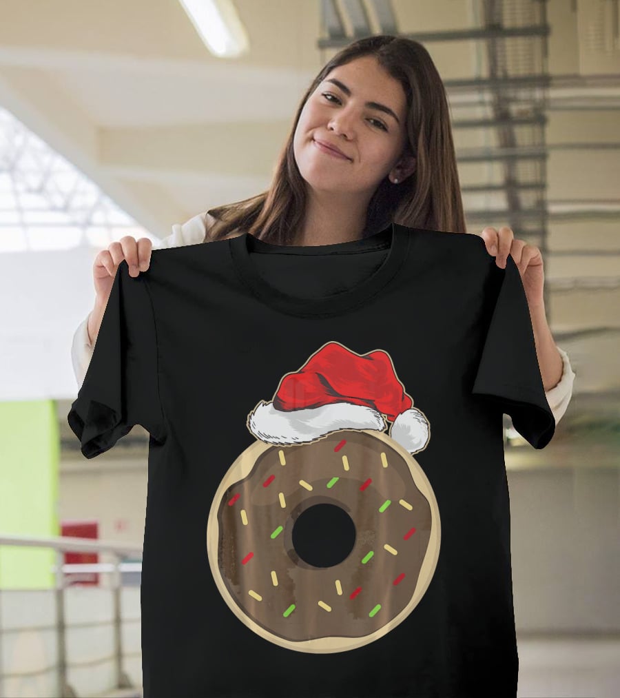 Santa Hat Donut Lover Christmas Treat T-Shirt