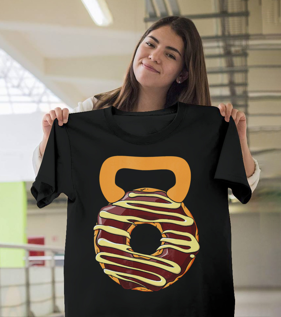 Funny Donut Kettlebell Shape with Chocolate and Yellow Icing T-Shirt