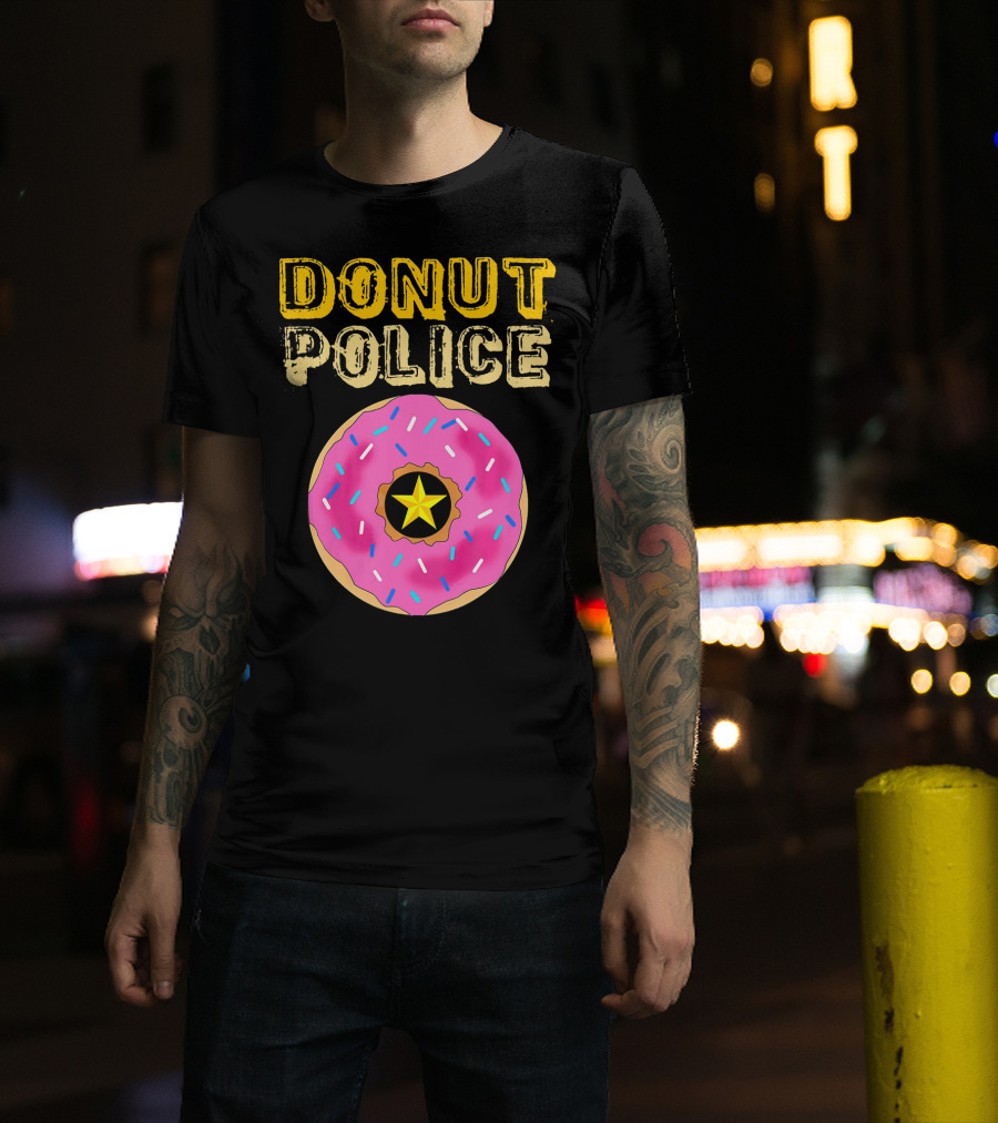 Donut Police Funny Doughnut Lovers And Pink Sprinkled Star Badge T-Shirt