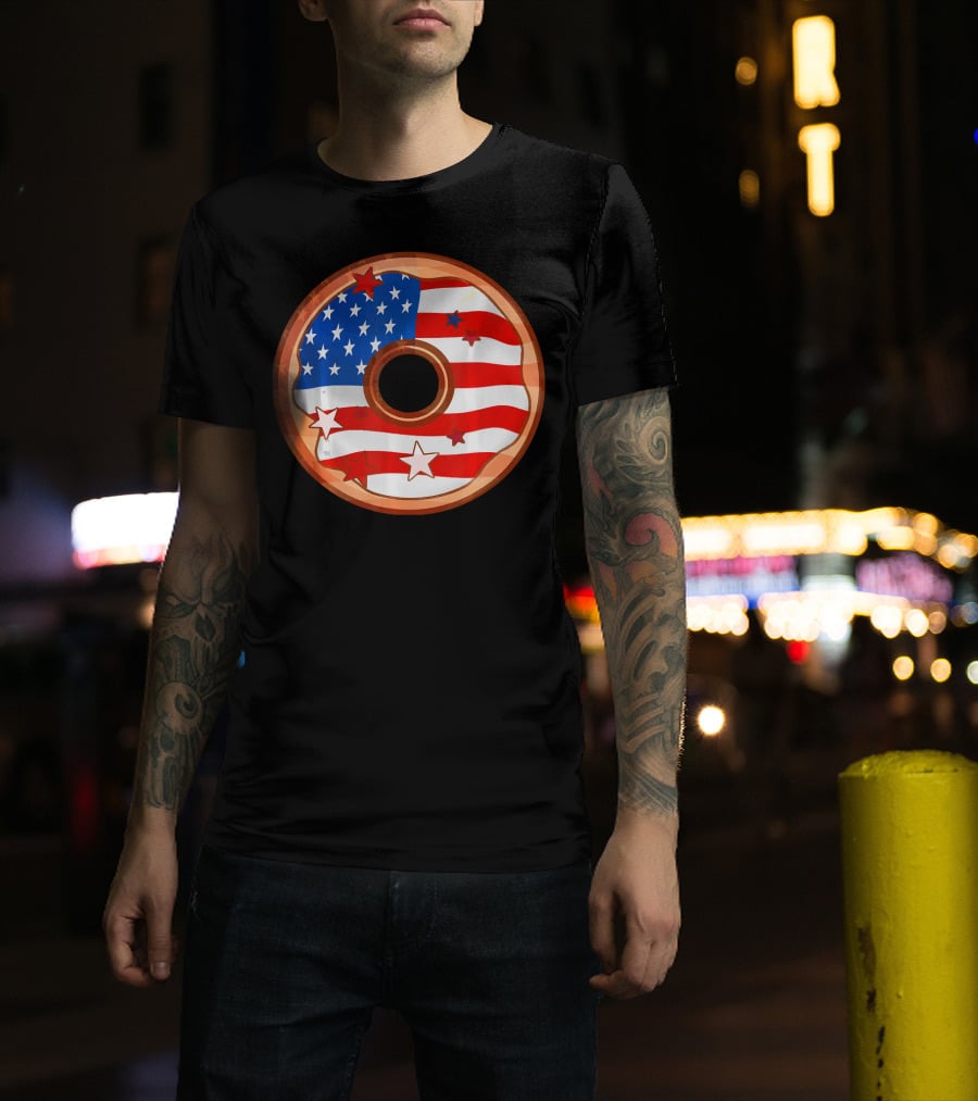 American Flag Donut USA Patriotic Doughnut T-Shirt
