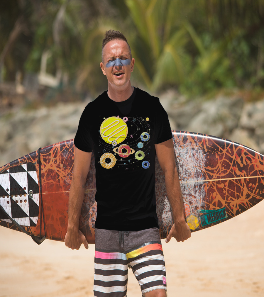 Galaxy Planets As Glazed Donuts Doughnuts With Stars T-Shirt