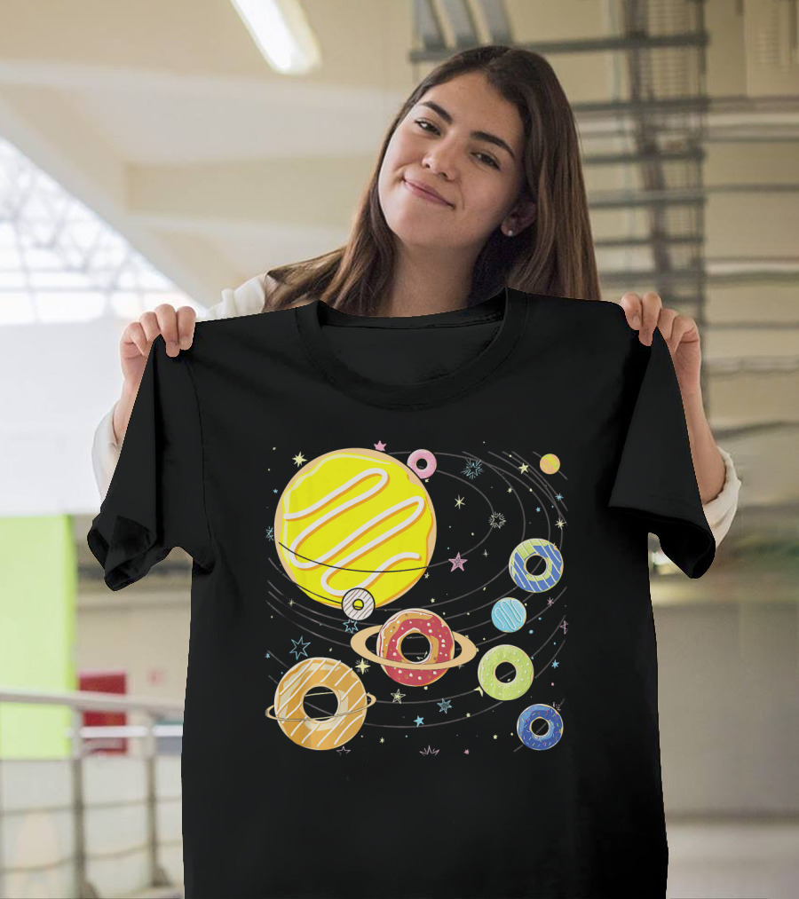 Galaxy Planets As Glazed Donuts Doughnuts With Stars T-Shirt