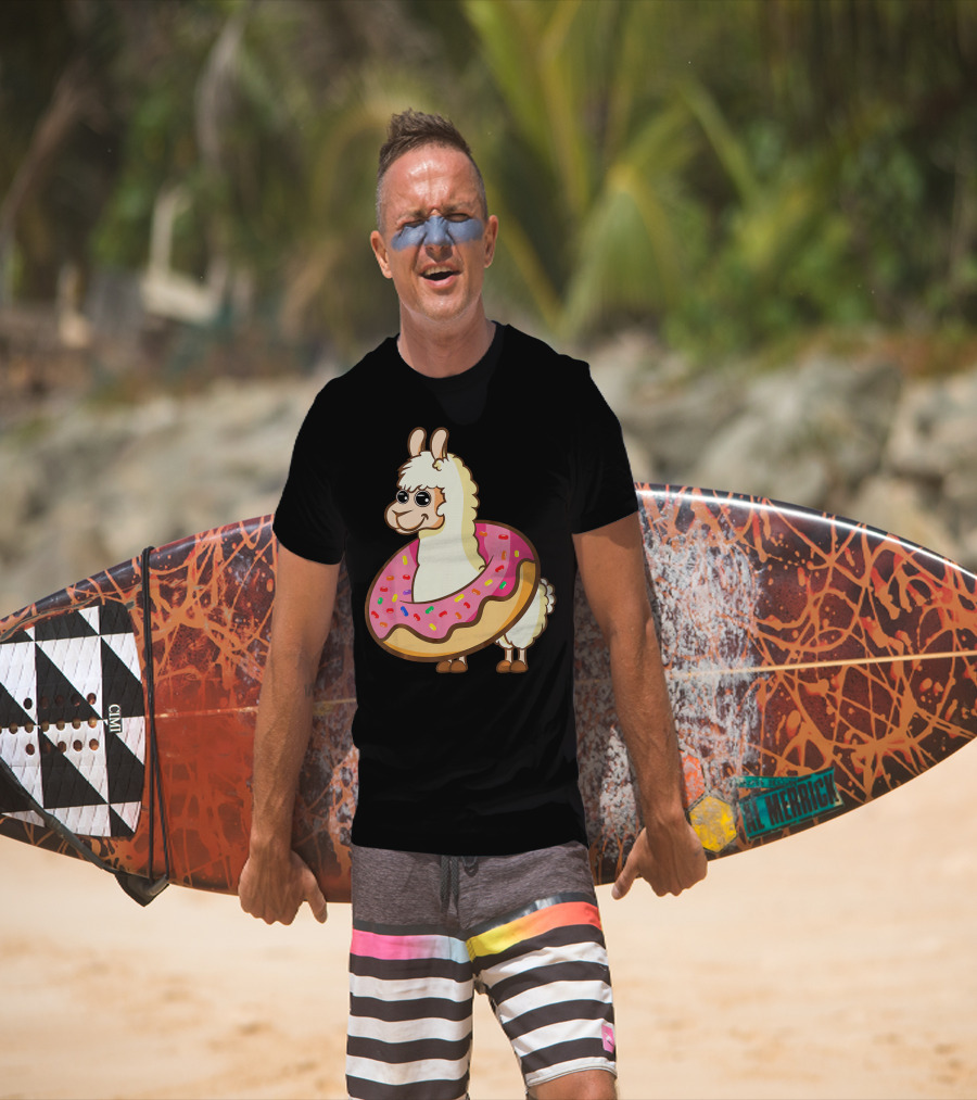 Cute Funny Llama With Sprinkled Donut Tube T-Shirt