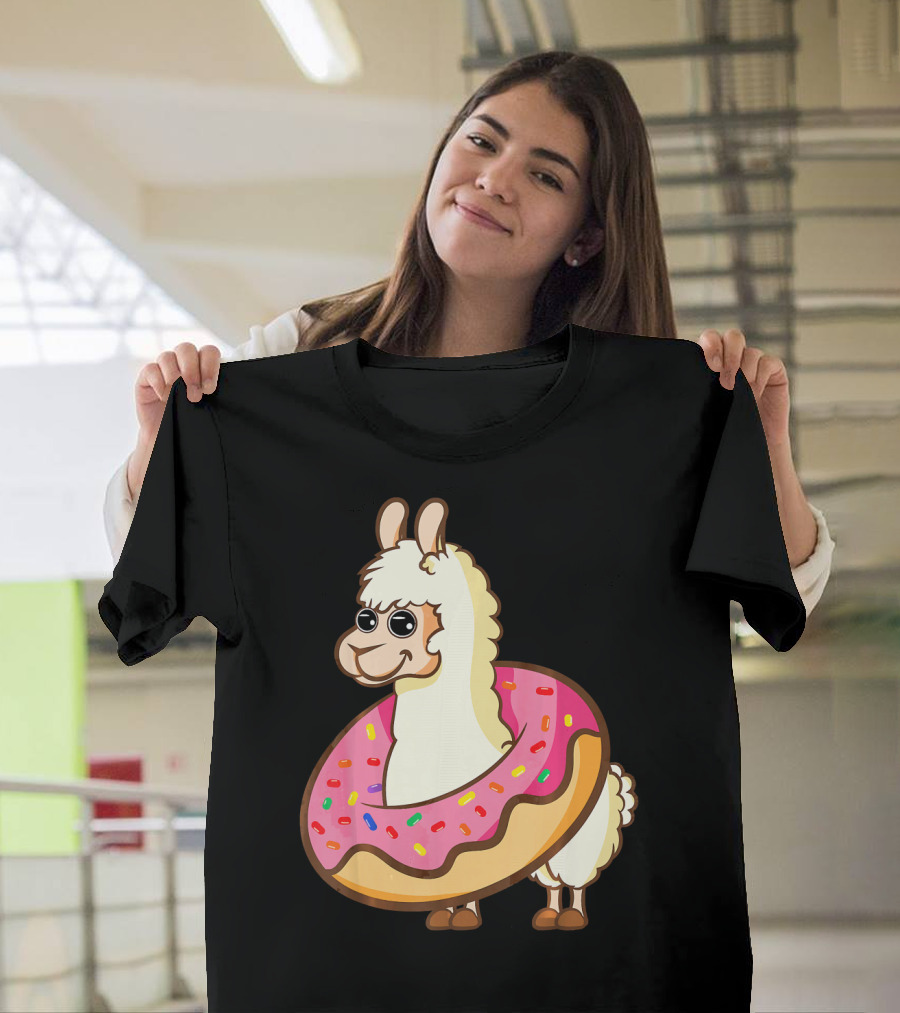 Cute Funny Llama With Sprinkled Donut Tube T-Shirt