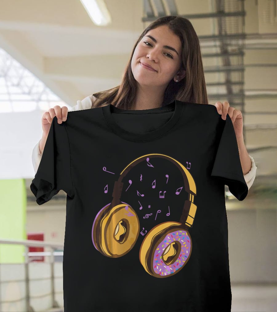 Headphones Donuts With Music Notes Fun T-Shirt