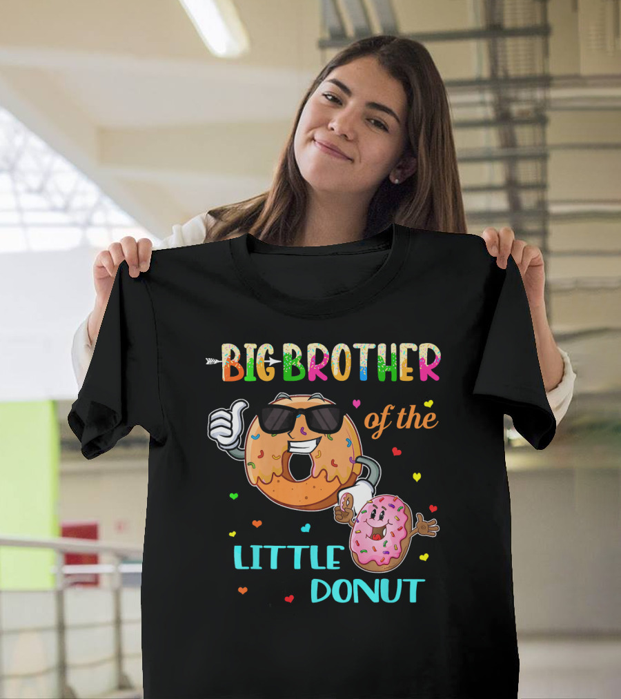 BIG BROTHER OF THE LITTLE DONUT WITH COLORFUL HEARTS AND CARTOON CHARACTERS T-Shirt