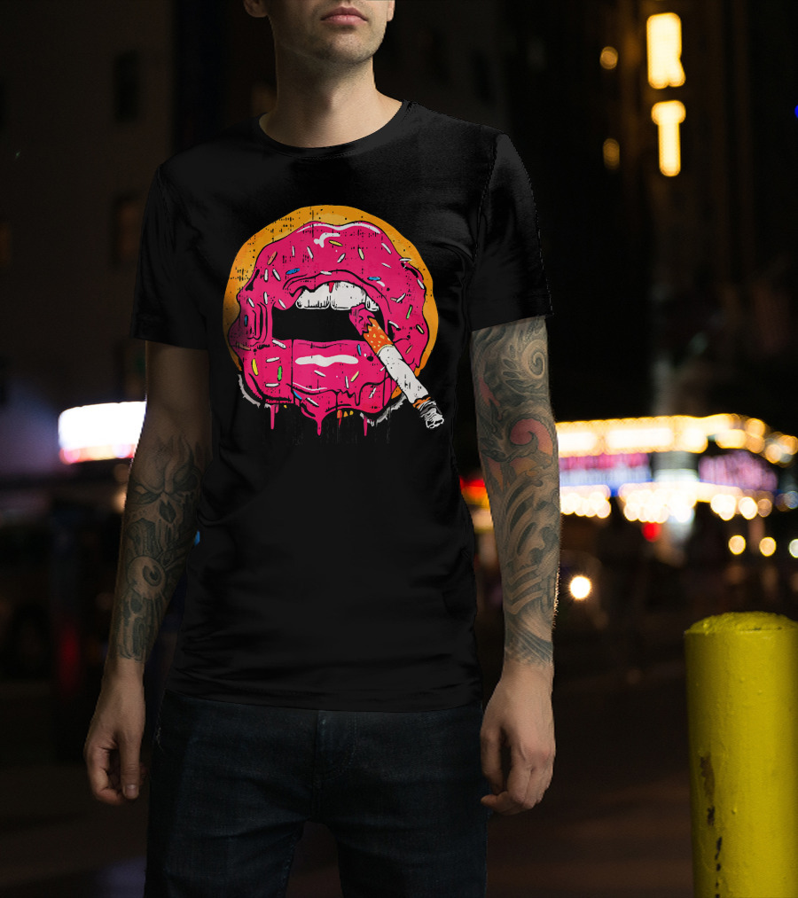 Donut Lips Cigarette Cool Sweet Doughnut T-Shirt